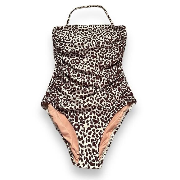 J. Crew Ruched One Piece Halter Swimsuit in Leopard Print Sz 2 NEW Style‎ BF244 - Picture 1 of 5